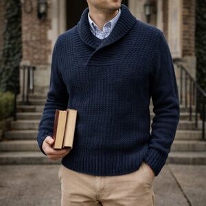 Men's Jack Spade Deep Blue Shawl Collar Sweater ALPACA‎ Blend